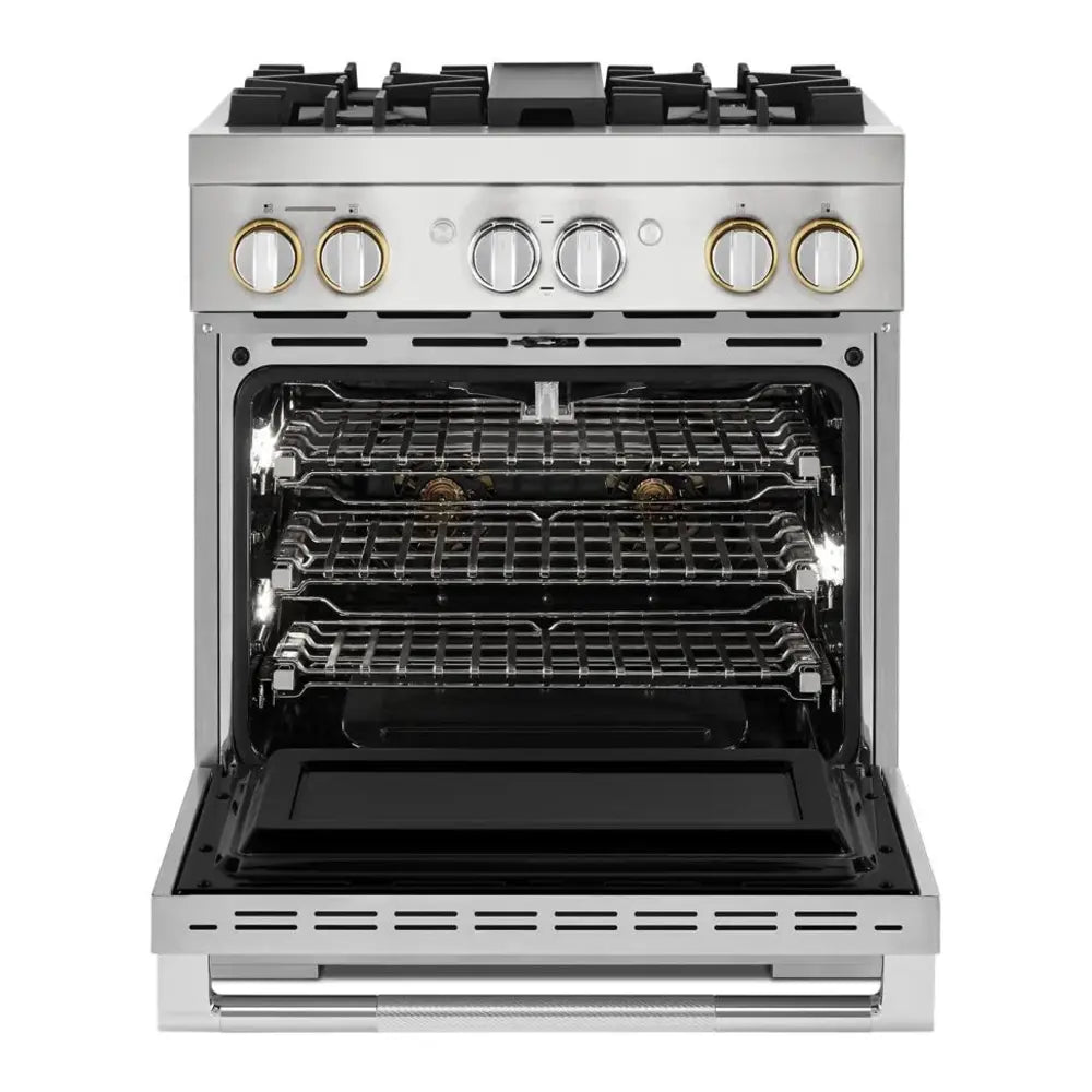 JennAir RISE 30 inch Smart Dual-Fuel Professional Range with 4.1 cu. ft. capacity, 4 Burners, Remote Access, Dual-Stacked PowerBurners in Stainless Steel, JDRP430HL