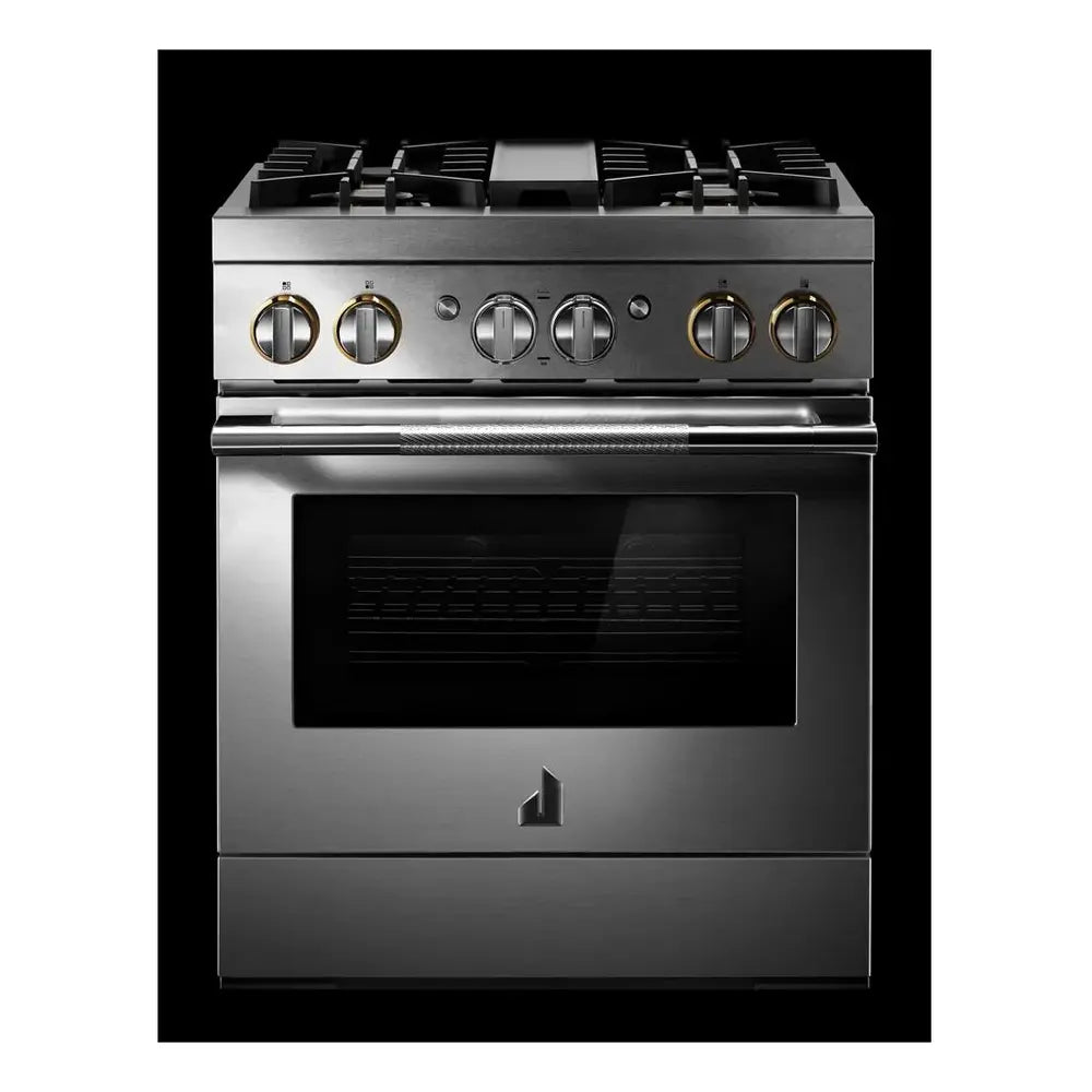 JennAir RISE 30 inch Smart Dual-Fuel Professional Range with 4.1 cu. ft. capacity, 4 Burners, Remote Access, Dual-Stacked PowerBurners in Stainless Steel, JDRP430HL