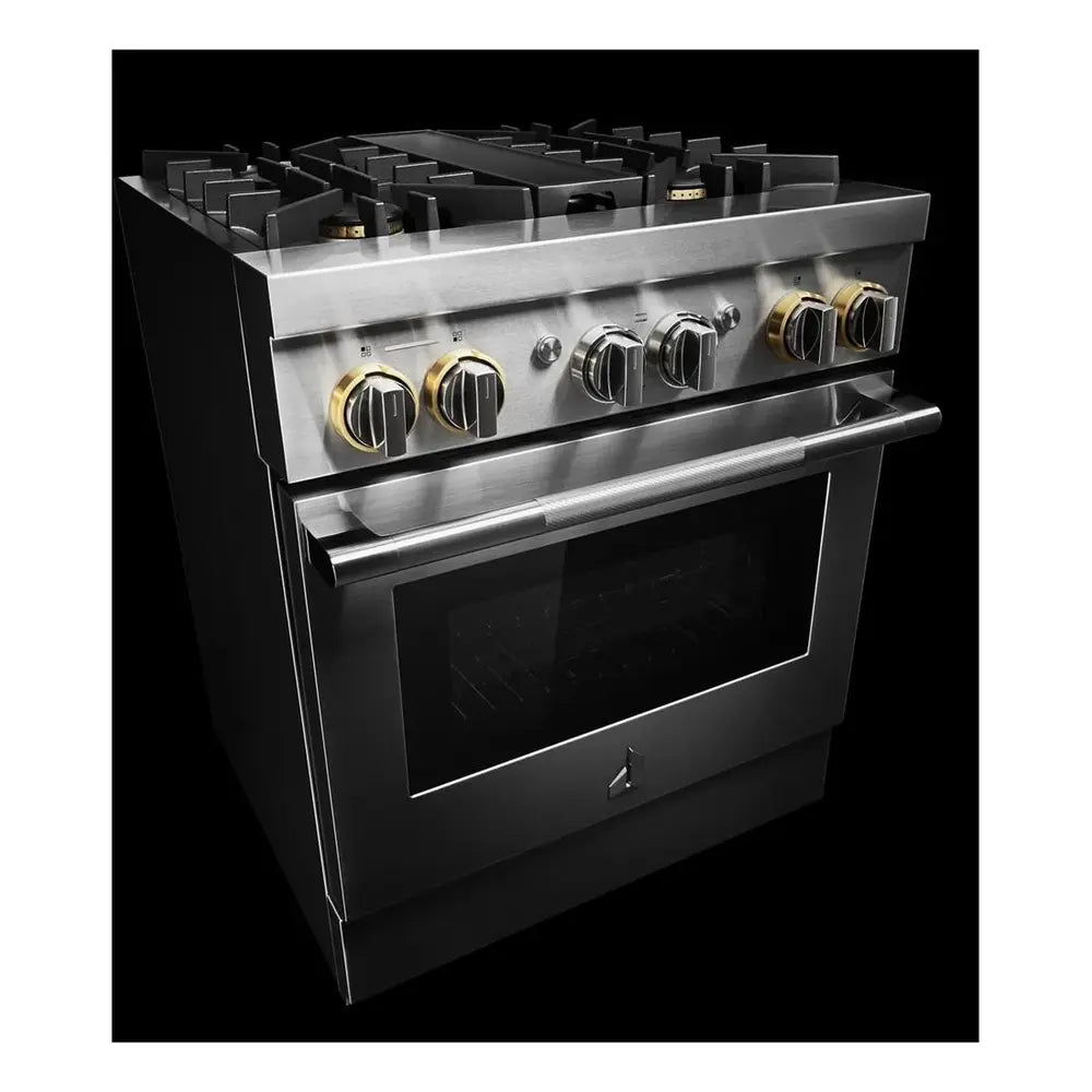 JennAir RISE 30 inch Smart Dual-Fuel Professional Range with 4.1 cu. ft. capacity, 4 Burners, Remote Access, Dual-Stacked PowerBurners in Stainless Steel, JDRP430HL