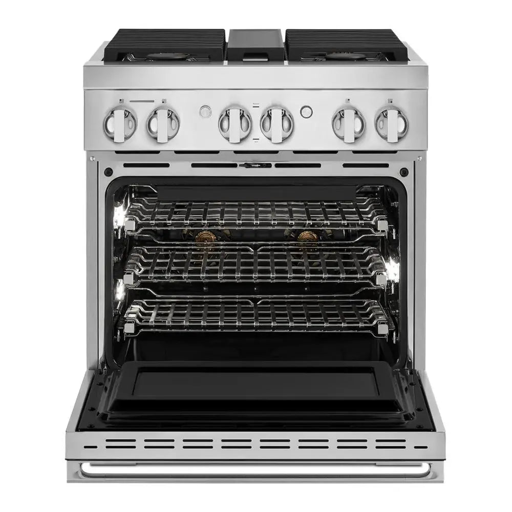 JennAir NOIR 30 inch Smart Dual-Fuel Professional Range with 4.1 cu. ft. capacity, 4 Burners, Remote Access, Dual-Stacked PowerBurners in Stainless Steel, JDRP430HM