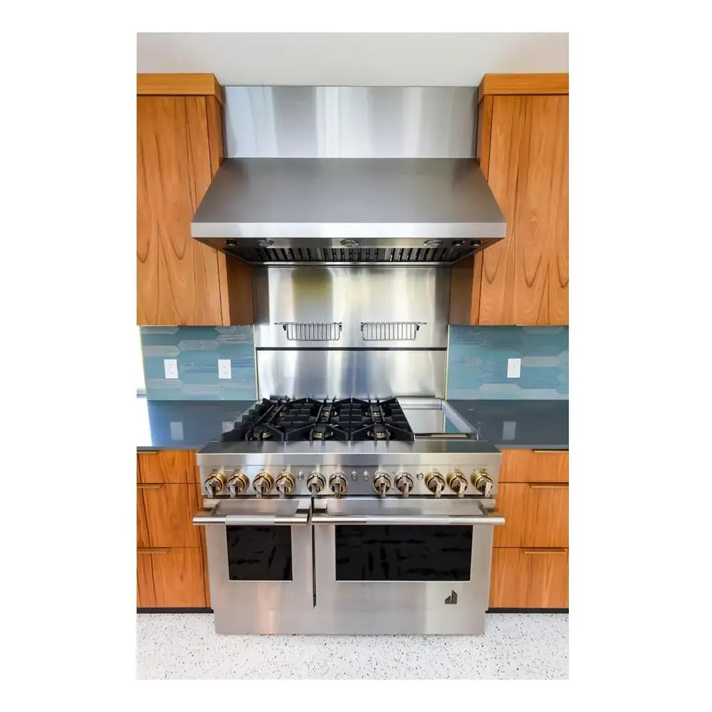 JennAir RISE 48 inch Professional Dual Fuel Range with 6.3 cu. ft. Total Oven Capacity, 6 Burners, Griddle, Dual-Stacked PowerBurners, in Stainless Steel, JDRP548HL