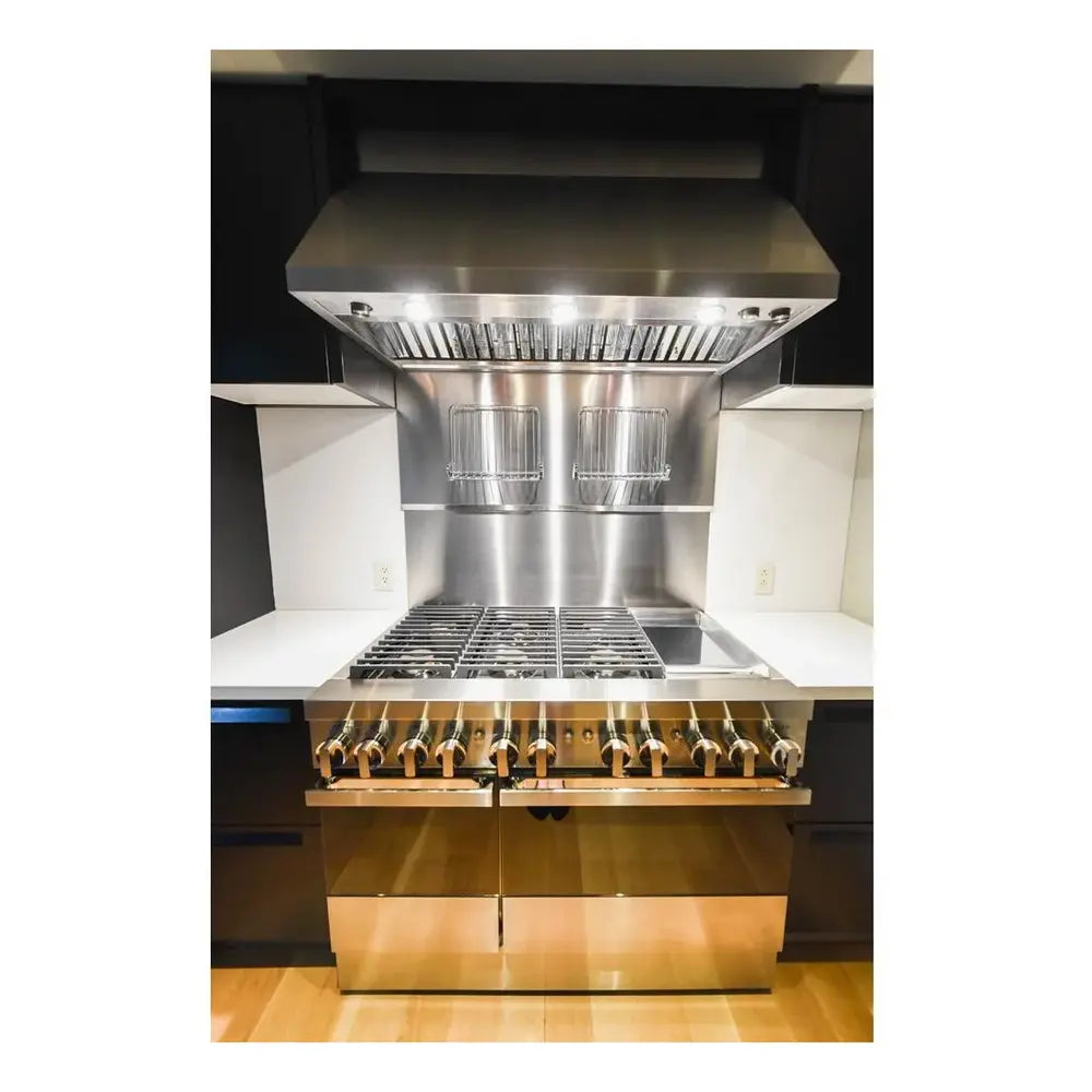 JennAir NOIR 48 inch Professional Dual Fuel Range with 6.3 cu. ft. Total Oven Capacity, 6 Burners, Griddle, Dual-Stacked PowerBurners, in Stainless Steel, JDRP548HM