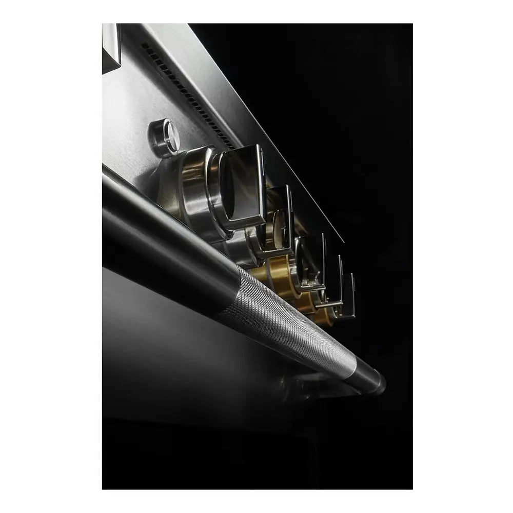 JennAir RISE 36 inch Dual Fuel Professional Range with 5.1 cu. ft. Oven Capacity, 4 Burners, Grill, Remote Access, Glide Racks, Cast Iron Grates, Cinematic Oven Lighting, and Sabbath Mode in Stainless Steel, JDRP636HL