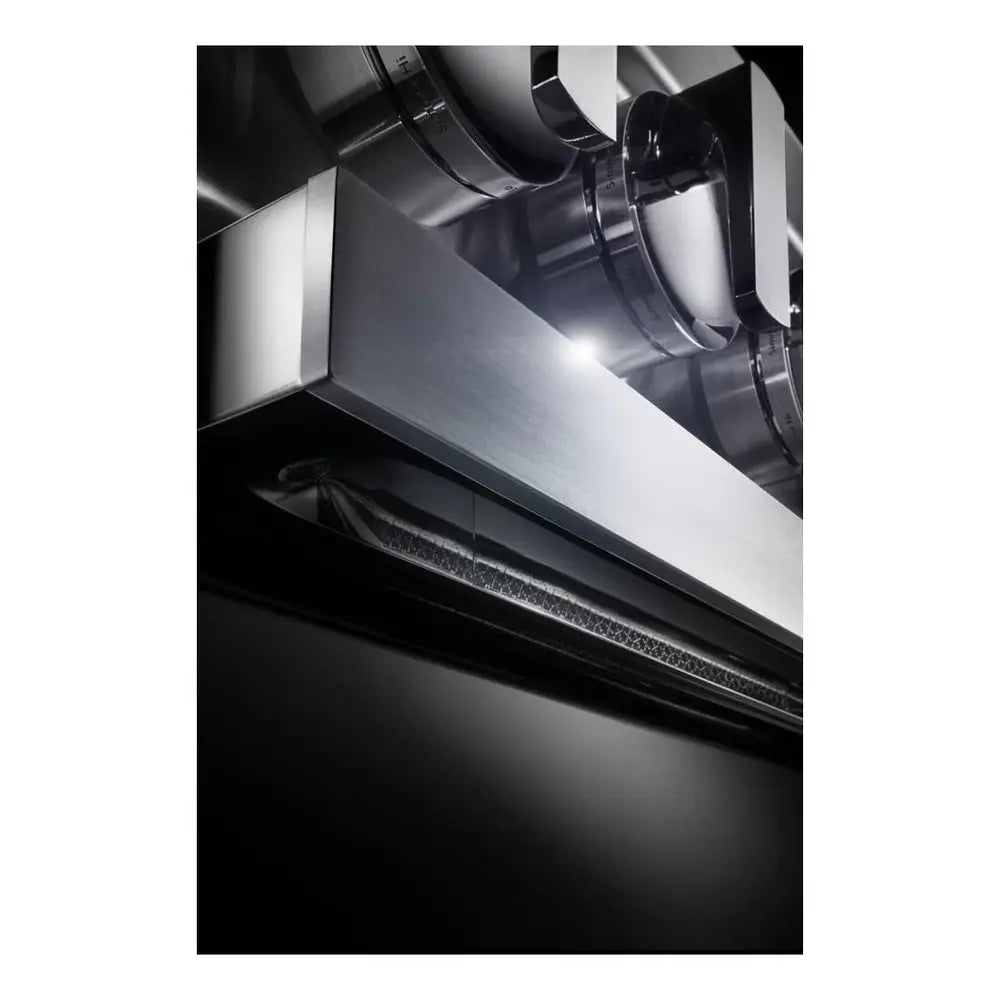 JennAir NOIR 36 inch Dual Fuel Professional Range with 5.1 cu. ft. Oven Capacity, 4 Burners, Grill, Remote Access, Glide Racks, Cast Iron Grates, Cinematic Oven Lighting, and Sabbath Mode in Stainless Steel, JDRP636HM