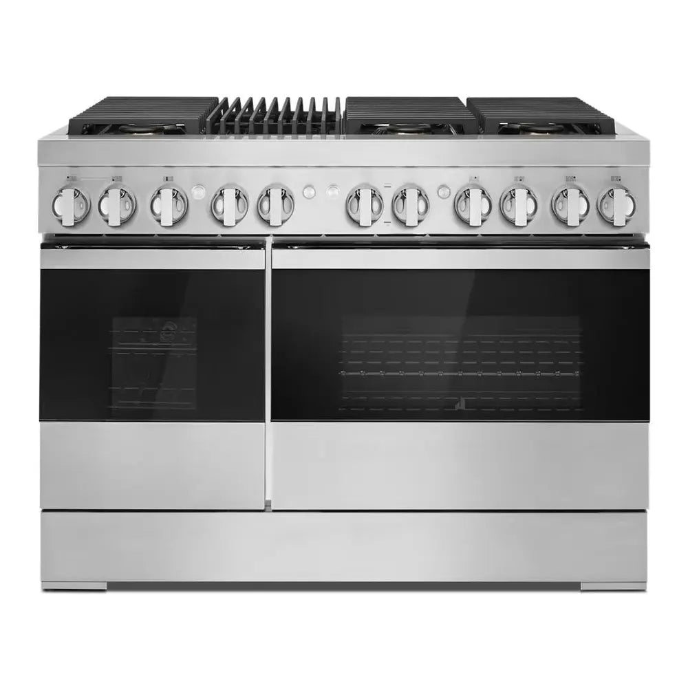 JennAir NOIR 48 inch Smart Dual Fuel Professional Range with 6.3 cu. ft. Total Capacity, 6 Burners, Grill, Dual-Fan Convection and Sabbath Mode in Stainless Steel, JDRP648HM