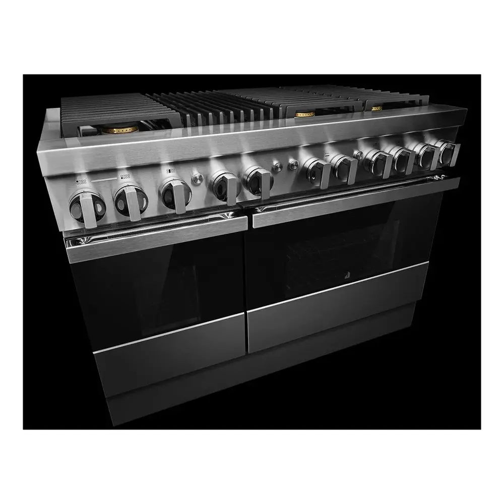 JennAir NOIR 48 inch Smart Dual Fuel Professional Range with 6.3 cu. ft. Total Capacity, 6 Burners, Grill, Dual-Fan Convection and Sabbath Mode in Stainless Steel, JDRP648HM