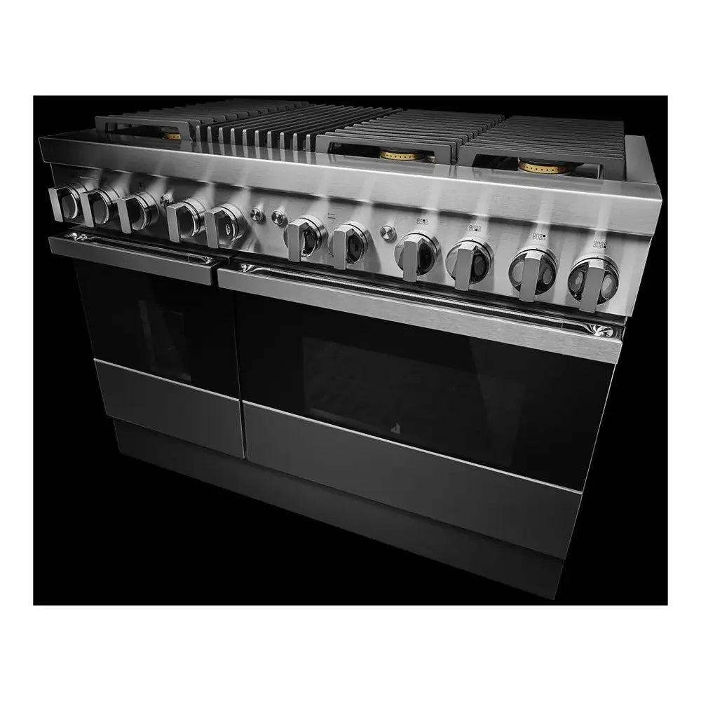 JennAir NOIR 48 inch Smart Dual Fuel Professional Range with 6.3 cu. ft. Total Capacity, 6 Burners, Grill, Dual-Fan Convection and Sabbath Mode in Stainless Steel, JDRP648HM