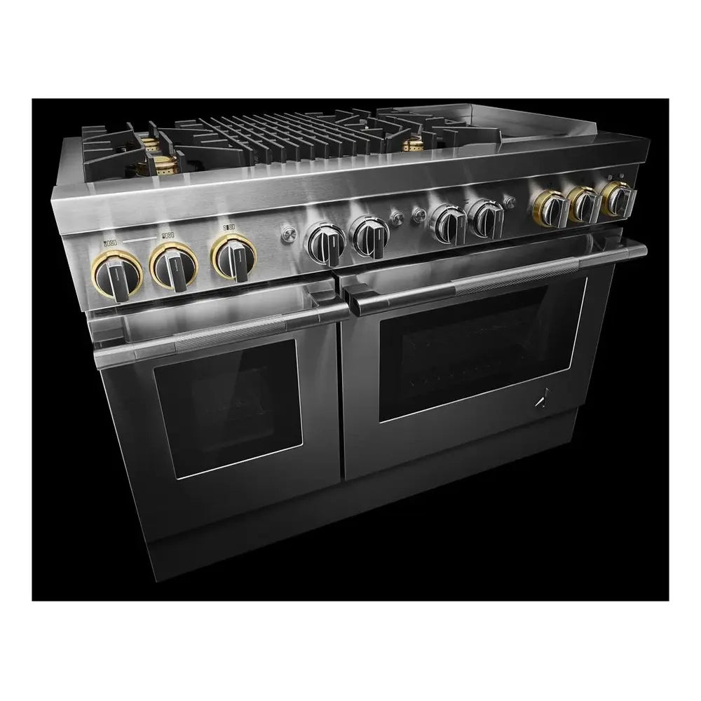 JennAir RISE 48 inch Dual Fuel Professional Range with 4 Sealed Burners, Griddle, Grill, 6.3 cu. ft. Total Oven Capacity, Dual-Fan True Convection, in Stainless Steel, JDRP748HL