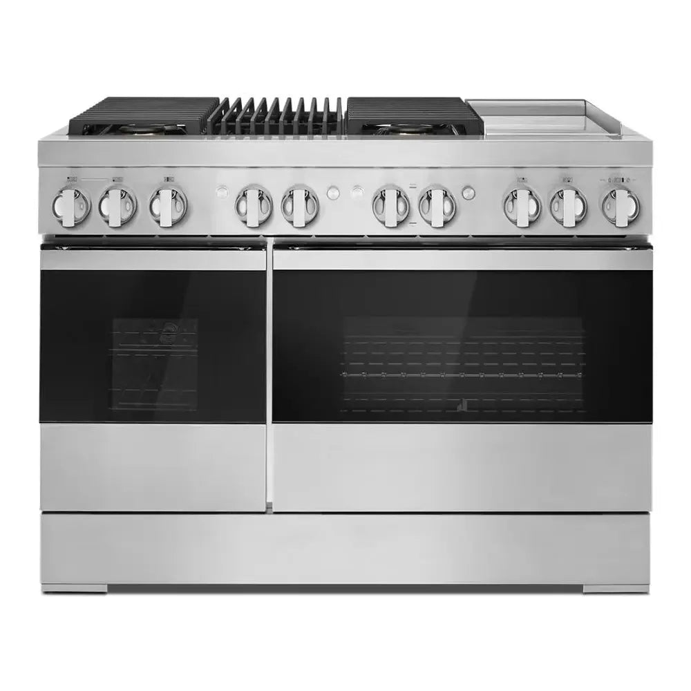 JennAir NOIR 48 inch Dual Fuel Professional Range with 4 Sealed Burners, Griddle, Grill, 6.3 cu. ft. Total Oven Capacity, Dual-Fan True Convection, in Stainless Steel, JDRP748HM