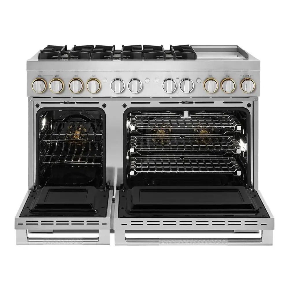JennAir RISE 48 inch Dual Fuel Professional Range with 6 Burners, Chrome-Infused Griddle, Steam Assist, Dual-Fan True Convection, Smooth Close Door, in Stainless Steel, JDSP548HL