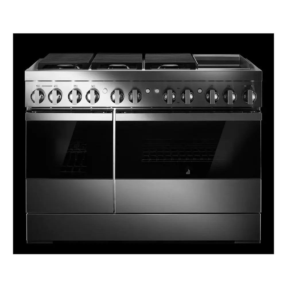 JennAir NOIR 48 inch Dual Fuel Professional Range with 6 Burners, Chrome-Infused Griddle, Steam Assist, Dual-Fan True Convection, Smooth Close Door, in Stainless Steel, JDSP548HM