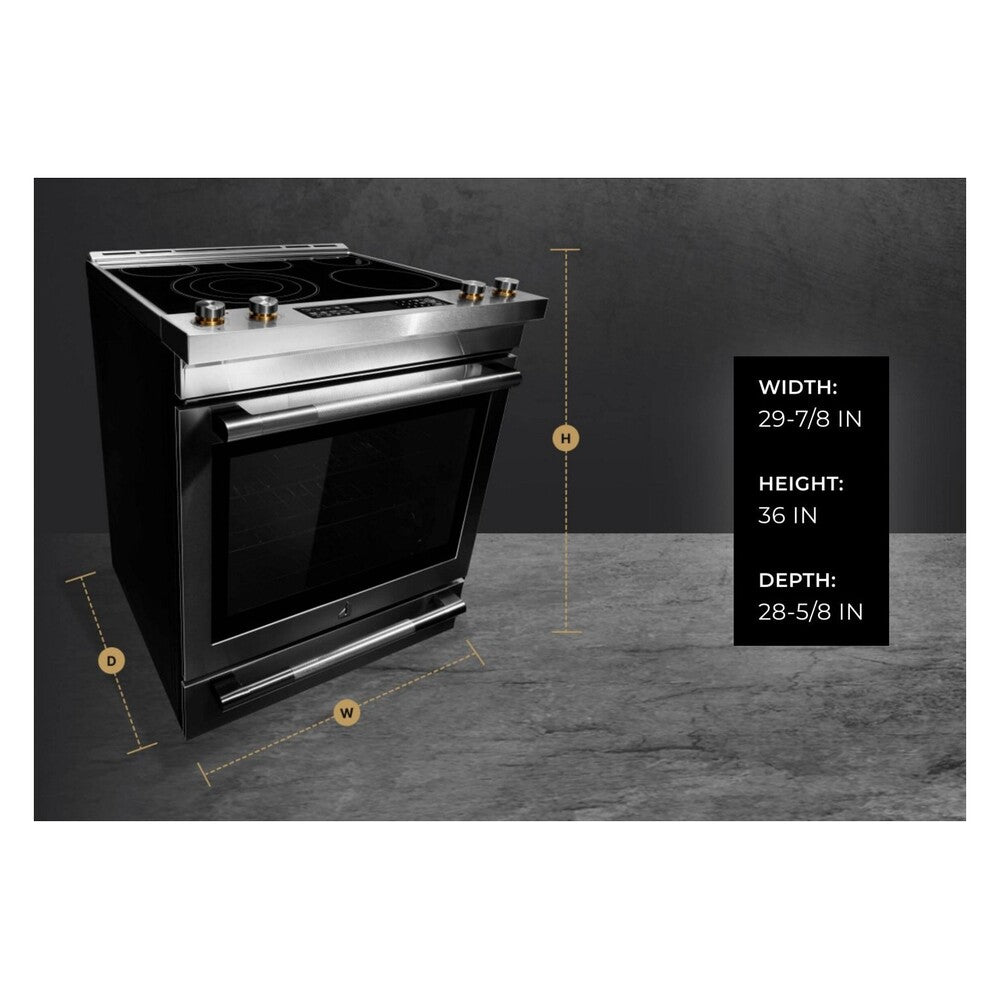 JennAir RISE 30 inch Electric Slide-In Range with 5 Elements, 6.8 cu. ft. Oven Capacity, Die-Cast Metal Knobs, Baking Drawer, Air Fry, AquaLift Self-Cleaning Technology, in Stainless Steel, JES1450ML