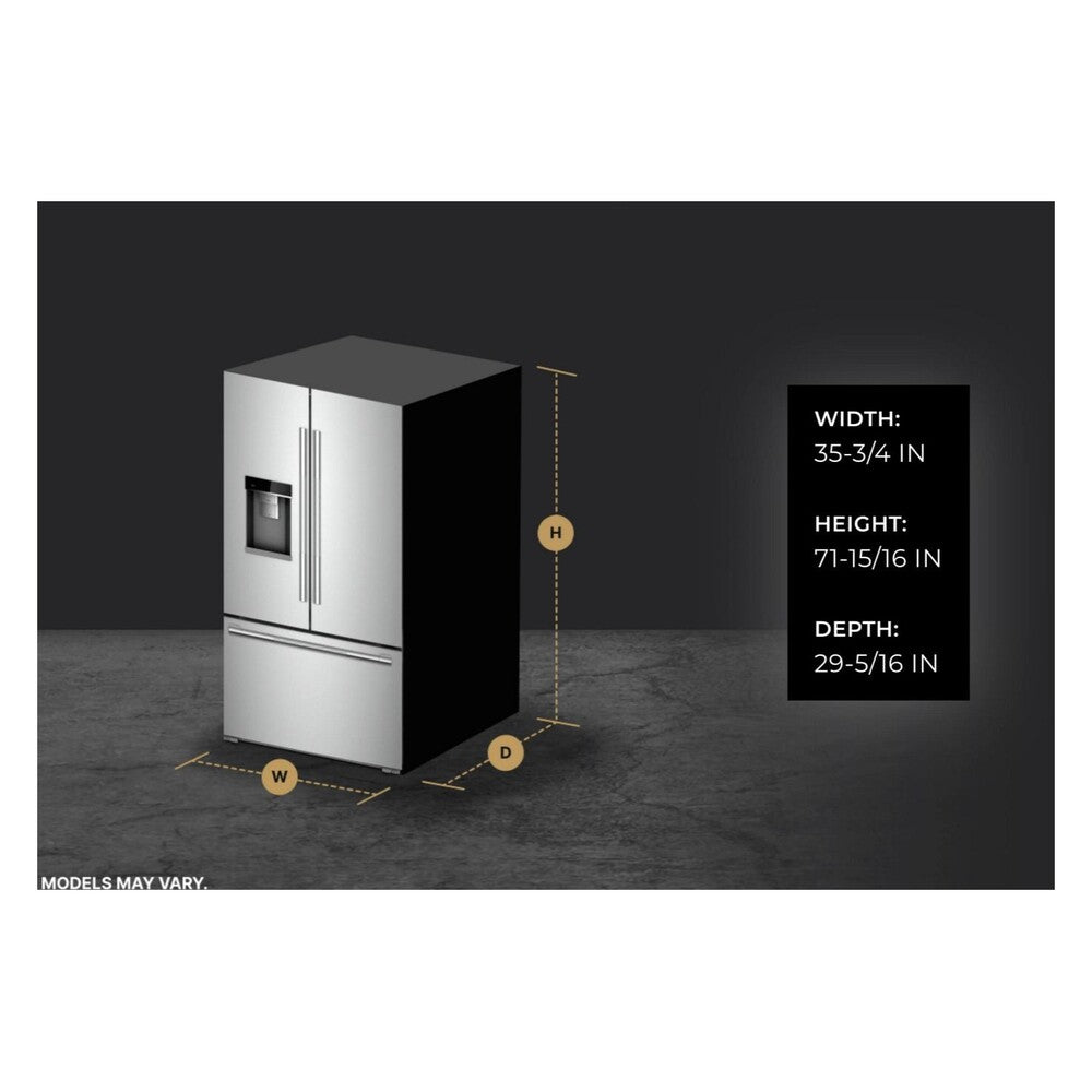 JennAir RISE 36 inch Smart French Door Counter Depth Refrigerator with 23.8 cu. ft. Capacity, and Obsidian Interior in Stainless Steel, JFFCC72EHL