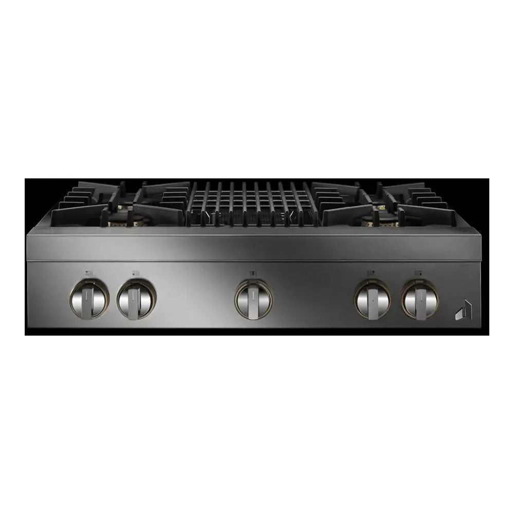 JennAir RISE 36 inch Gas Rangetop with 4 Sealed Burners, Dishwasher safe Cast Iron Grates, Electronic Ignition Flame-Sensing Reignition, Grill, in Stainless Steel, JGCP636HL