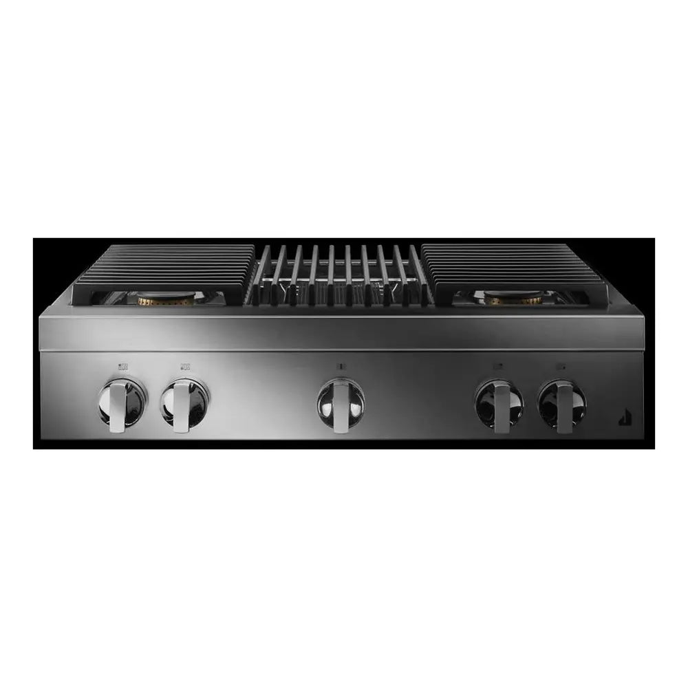 JennAir NOIR 36 inch Gas Rangetop with 4 Sealed Burners, Dishwasher safe Cast Iron Grates, Electronic Ignition Flame-Sensing Reignition, Grill, in Stainless Steel, JGCP636HM