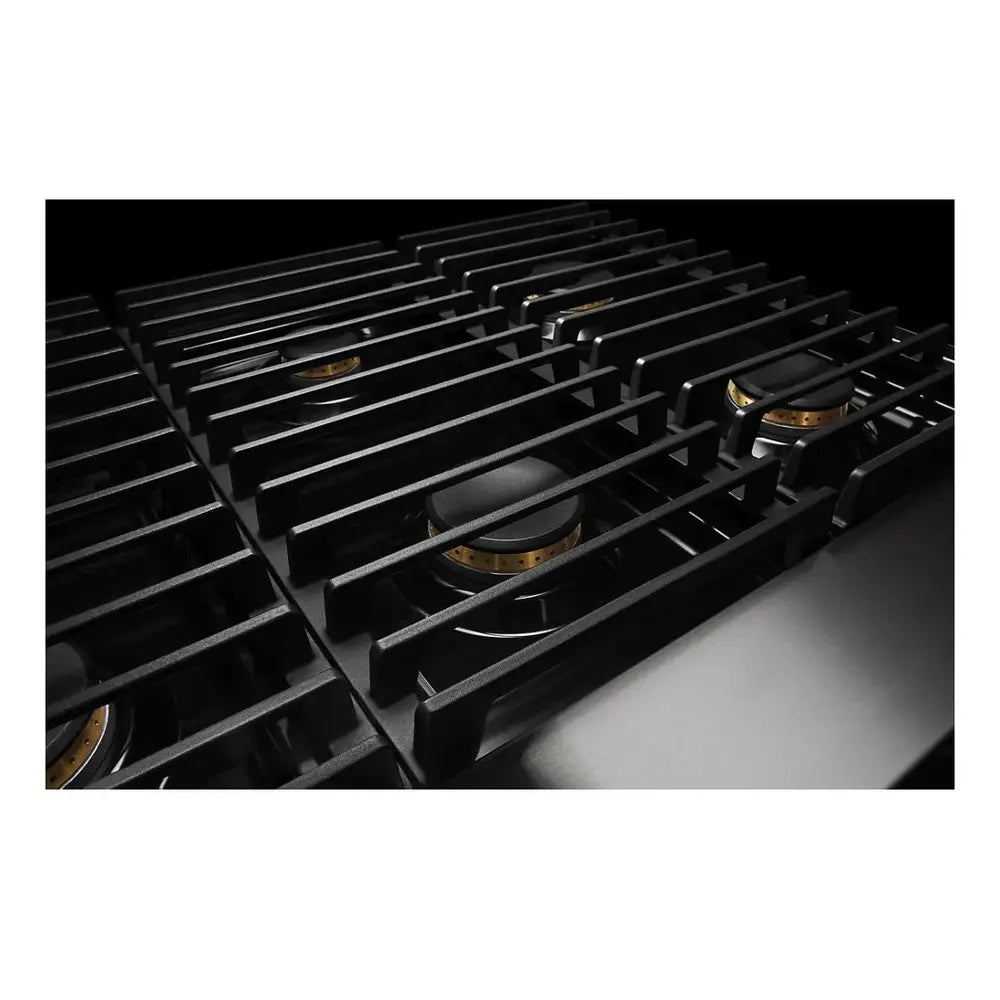 JennAir NOIR 48 inch Gas Rangetop with 6 Sealed Burners, Grill, Dishwasher Safe Cast Iron Grates, Electronic Ignition Flame-Sensing Reignition in Stainless Steel, JGCP648HM