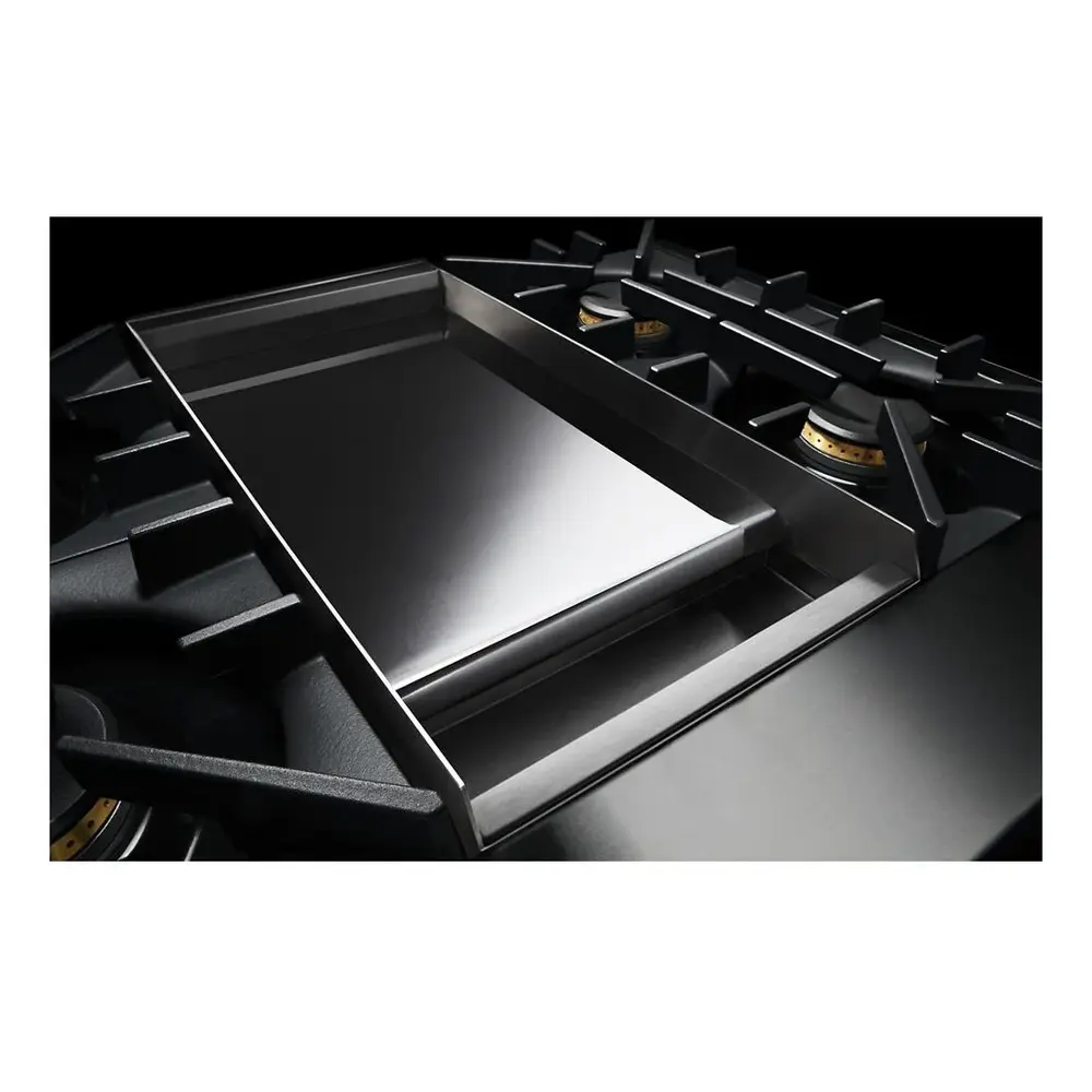 JennAir RISE 48 inch Gas Rangetop with 4 Sealed Brass Burners, Grill, Chrome-Infused Griddle, Dishwasher Safe Grates and Electronic Ignition with Flame-Sensing Reignition in Stainless Steel, JGCP748HL