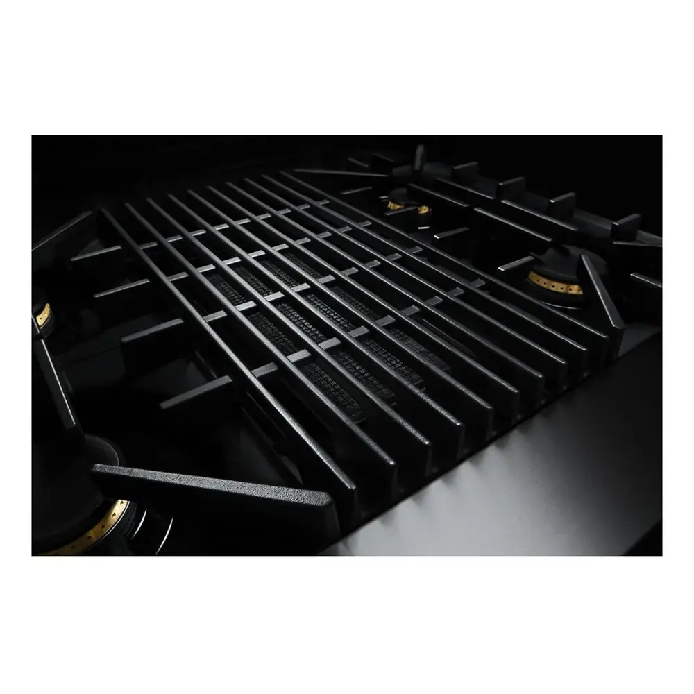 JennAir RISE 48 inch Gas Rangetop with 4 Sealed Brass Burners, Grill, Chrome-Infused Griddle, Dishwasher Safe Grates and Electronic Ignition with Flame-Sensing Reignition in Stainless Steel, JGCP748HL