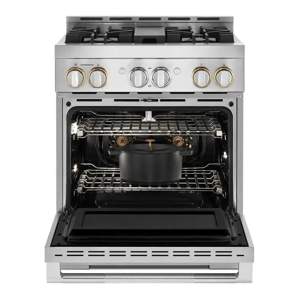 JennAir RISE 30 inch Gas Professional Range with 4 Sealed Burners, 4.1 cu. ft. Oven Capacity, Smart Integration, CustomClean with Automatic Lock, Sabbath Mode, in Stainless Steel, JGRP430HL