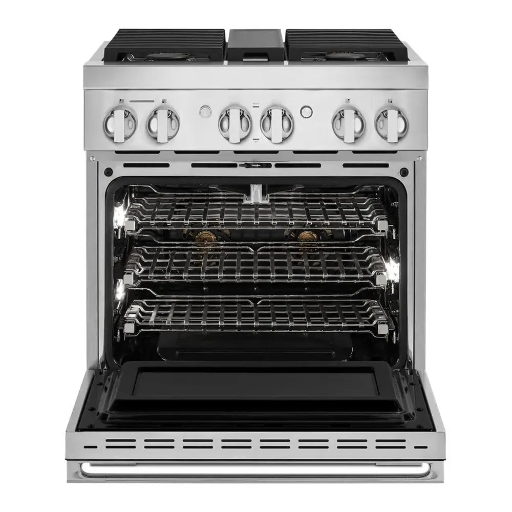 JennAir NOIR 30 inch Gas Professional Range with 4 Sealed Burners, 4.1 cu. ft. Oven Capacity, Smart Integration, CustomClean with Automatic Lock, Sabbath Mode, in Stainless Steel, JGRP430HM