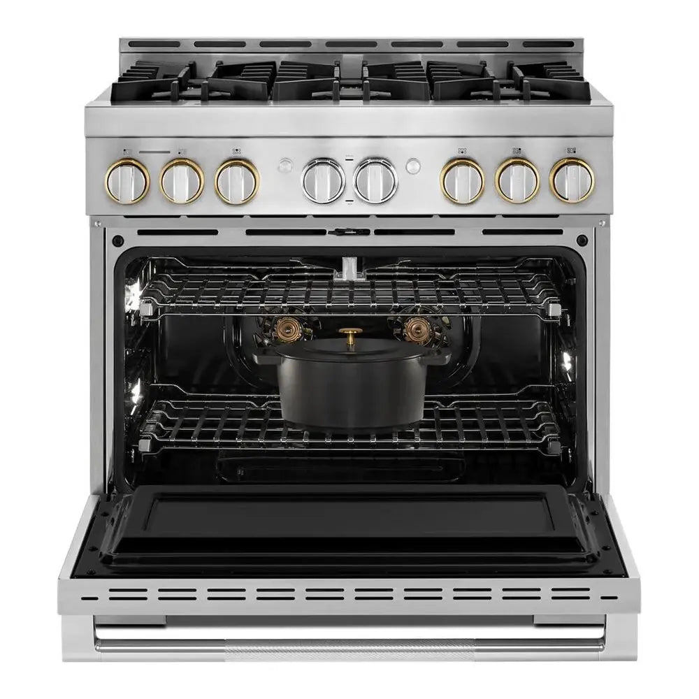 JennAir RISE 36 inch Smart Gas Range with 6 Sealed Burners, 5.1 cu. ft. Oven Capacity, Cast Iron Grates, CustomClean with Automatic Lock, in Stainless Steel, JGRP436HL