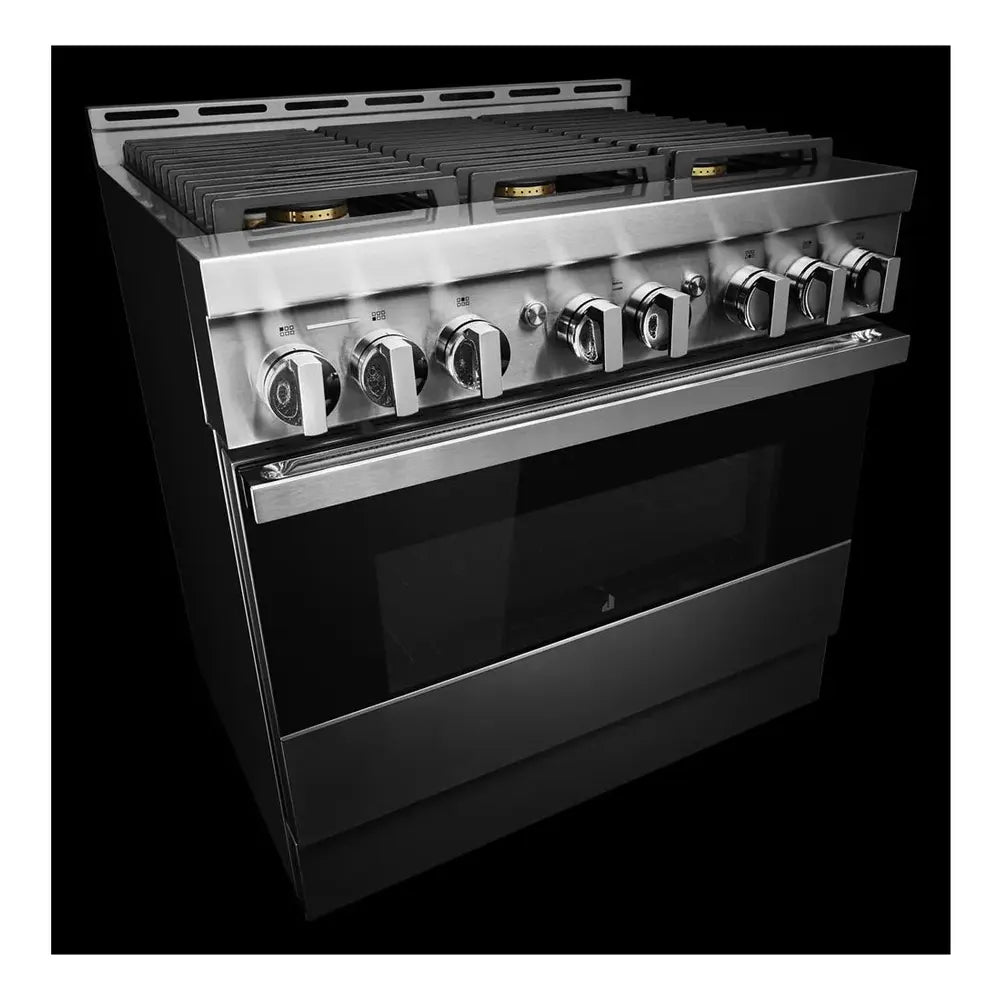 JennAir NOIR 36 inch Smart Gas Range with 6 Sealed Burners, 5.1 cu. ft. Oven Capacity, Cast Iron Grates, CustomClean with Automatic Lock, in Stainless Steel, JGRP436HM