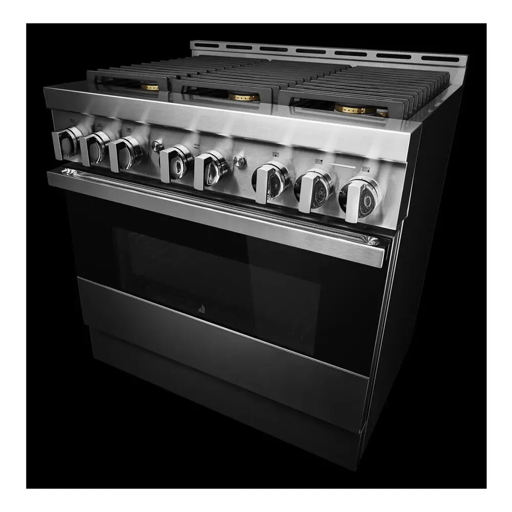 JennAir NOIR 36 inch Smart Gas Range with 6 Sealed Burners, 5.1 cu. ft. Oven Capacity, Cast Iron Grates, CustomClean with Automatic Lock, in Stainless Steel, JGRP436HM