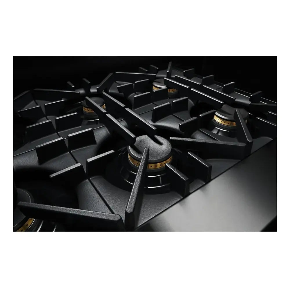 JennAir RISE 36 inch Smart Gas Range with 5.1 cu. ft Oven Capacity, 4 Sealed Burners, Infrared Grill, Remote Access, Cast Iron Grates, in Stainless Steel, JGRP636HL