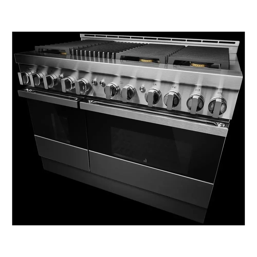 JennAir NOIR 48 inch Smart Gas Range with 6 Sealed Burners, Grill, 6.3 cu. ft. Total Oven Capacity, Remote Access, Halo-Effect Knobs, Dual-Fan True Convection, in Stainless Steel, JGRP648HM