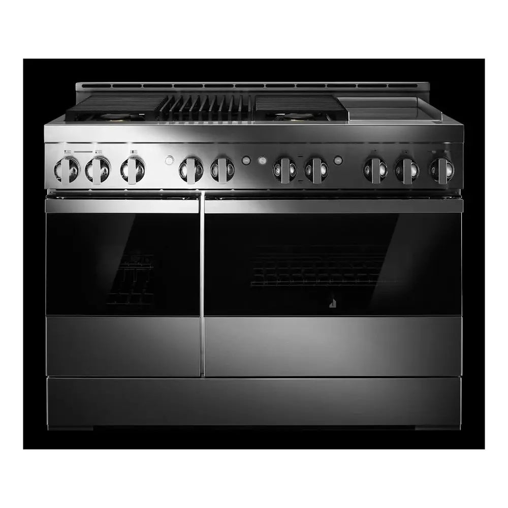 JennAir NOIR 48 inch Professional Smart Gas Range with 4 Sealed Burners, Griddle, Grill, 6.3 cu. ft. Total Oven Capacity, Remote Access, Halo-Effect Knobs, in Stainless Steel JGRP748HM