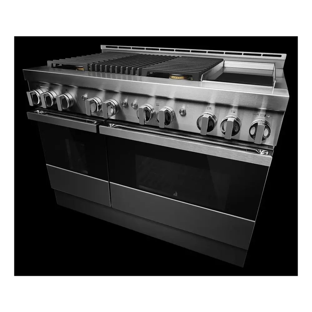 JennAir NOIR 48 inch Professional Smart Gas Range with 4 Sealed Burners, Griddle, Grill, 6.3 cu. ft. Total Oven Capacity, Remote Access, Halo-Effect Knobs, in Stainless Steel JGRP748HM