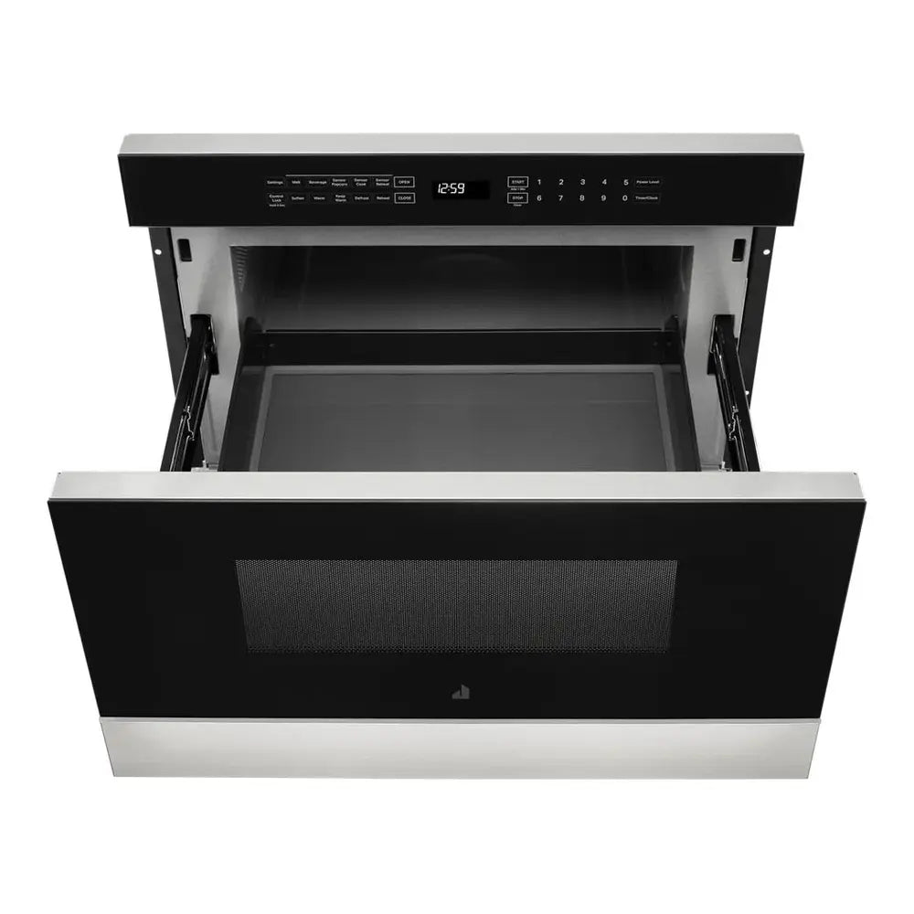 JennAir NOIR 24 inch Undercounter Drawer Microwave Oven with 1.2 cu. ft. Capacity, 950 Cooking Watts and One Touch Access in Floating Glass Black, JMDFS24HM
