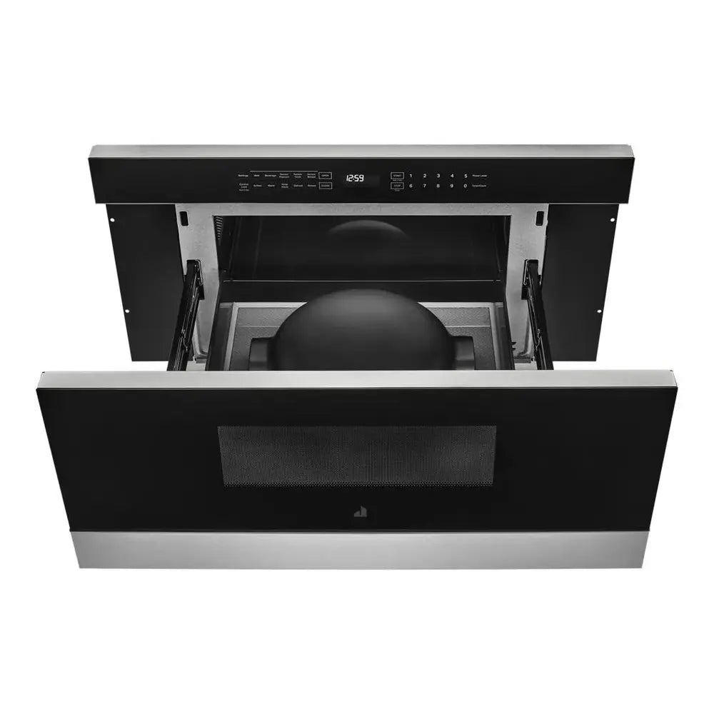 JennAir NOIR 30 inch Under Counter Microwave Drawer with 1.2 cu. ft. Capacity, 950 Watts Element, Sensor Reheat and Keep Warm in Floating Glass Black, JMDFS30HM