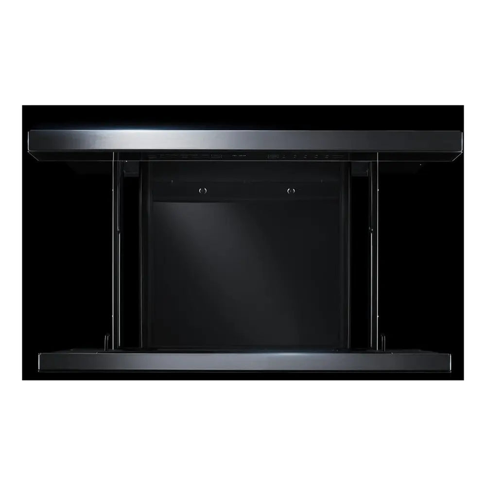 JennAir NOIR 30 inch Under Counter Microwave Drawer with 1.2 cu. ft. Capacity, 950 Watts Element, Sensor Reheat and Keep Warm in Floating Glass Black, JMDFS30HM