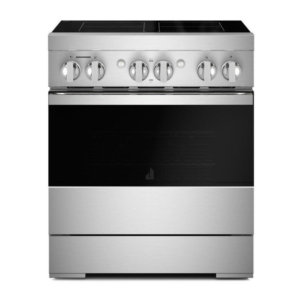 JennAir NOIR 30 Inch Freestanding Induction Smart Range with 4 Heating Elements, 4.1 cu. ft. Oven Capacity, Flex-Choice Zones, Assisted Cooking, Dual-Fan True Convection and Pan Detection in Stainless Steel, JPIFC730RM