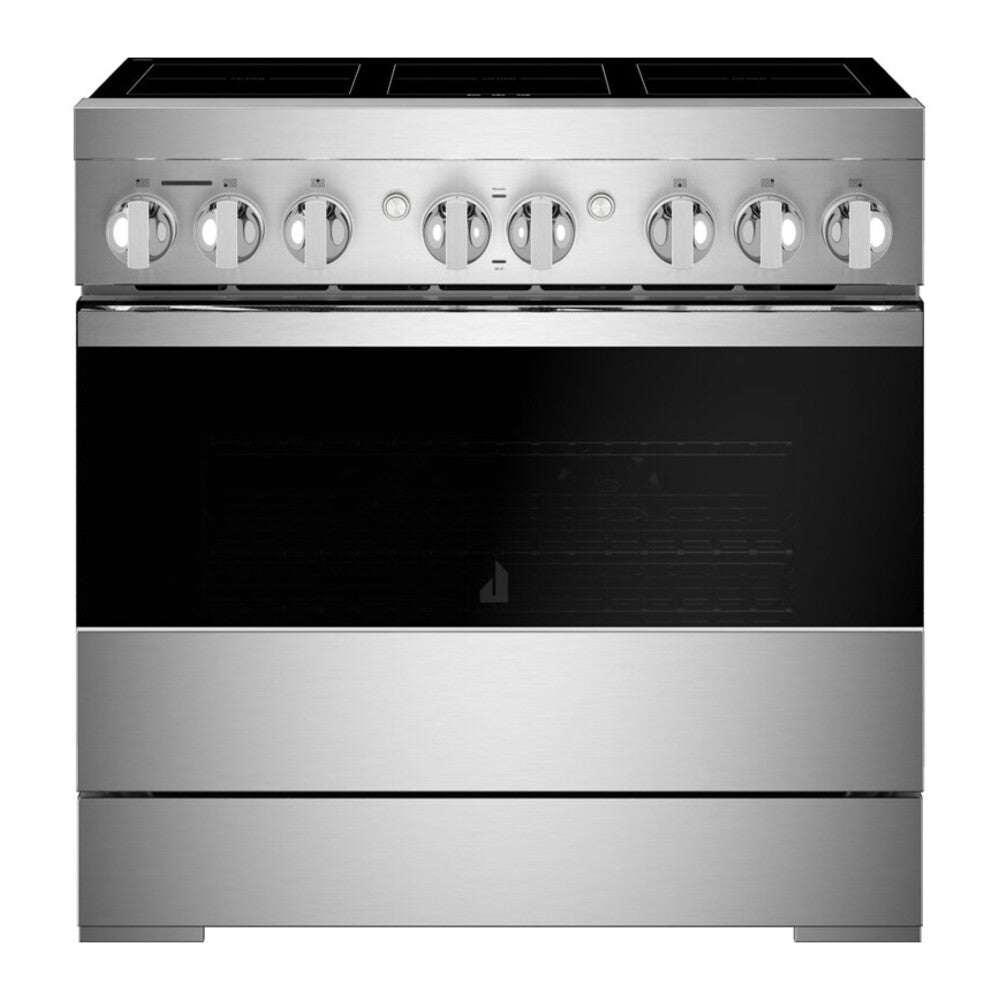 JennAir NOIR 36 Inch Freestanding Induction Smart Range with 6 Heating Elements, 5.1 cu. ft. Oven Capacity, Flex-Choice Zones, Halo-Effect Knobs, Dual-Fan True Convection and Pan Detection in Stainless Steel, JPIFC736RM