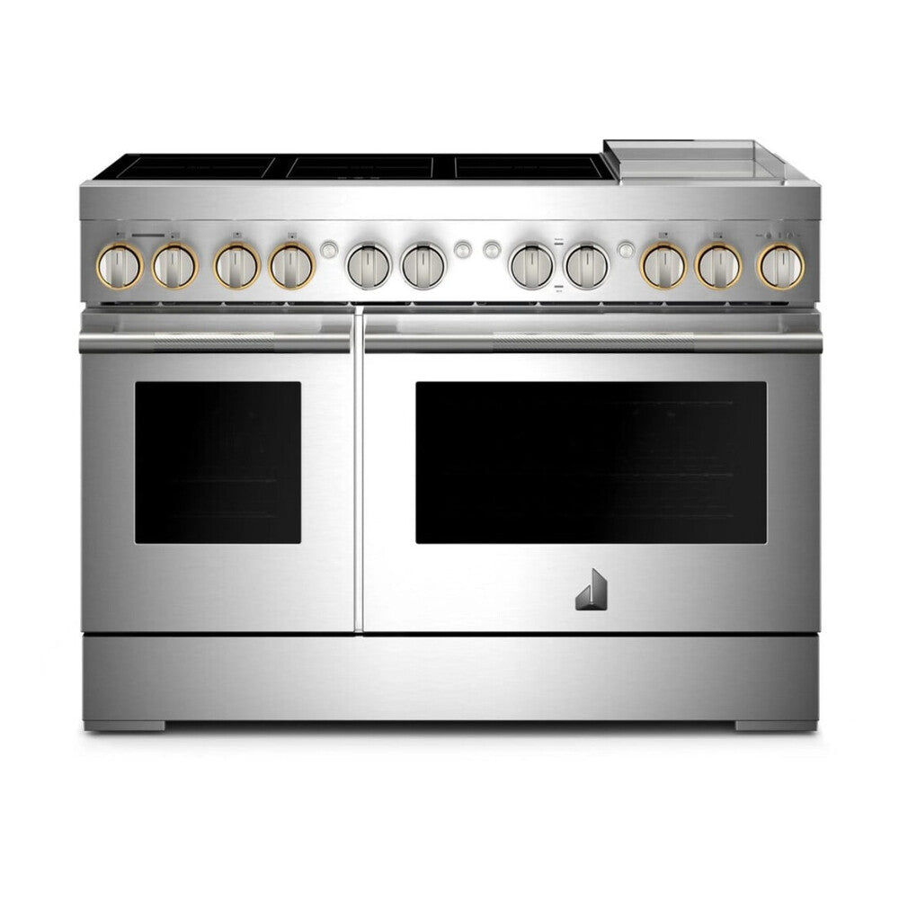 JennAir RISE 48 Inch Freestanding Induction Smart Range with 6 Elements, 6.3 cu. ft. Oven Capacity, Flex-Choice Zones, Chrome-Infused Griddle, Dual-Fan True Convection and Pan Detection in Stainless Steel, JPIGC748RL