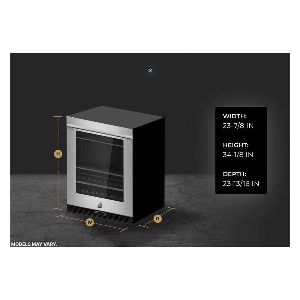 JennAir RISE 24 inch Under Counter Beverage Center with Dual Temperature Zones, UV-Resistant Thermal Glass in Stainless Steel, JUBF*242HL