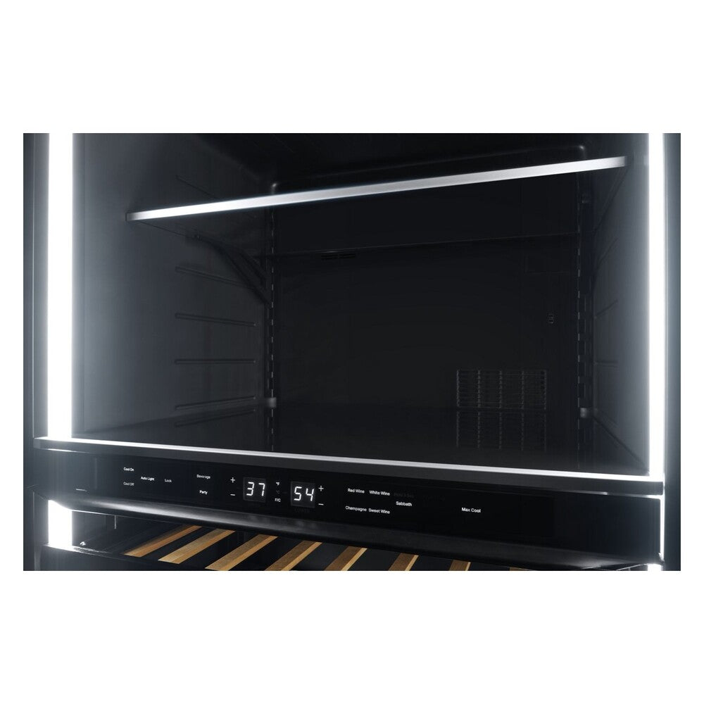 JennAir NOIR 24 inch Under Counter Beverage Center with Dual Temperature Zones, UV-Resistant Thermal Glass, in Black JUBF*242HM