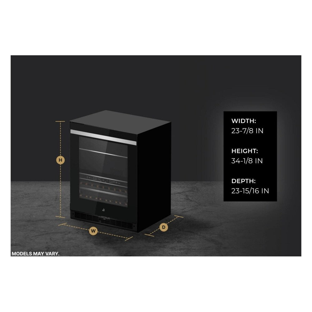 JennAir NOIR 24 inch Under Counter Beverage Center with Dual Temperature Zones, UV-Resistant Thermal Glass, in Black JUBF*242HM