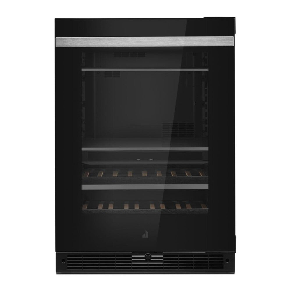 JennAir NOIR 24 inch Under Counter Beverage Center with Dual Temperature Zones, UV-Resistant Thermal Glass, in Black JUBF*242HM