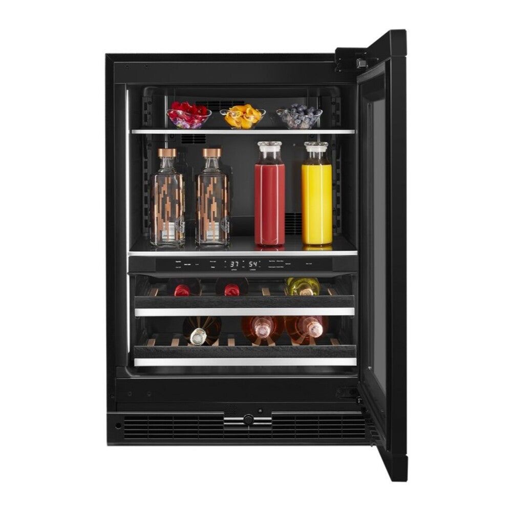 JennAir 24 inch Under Counter Beverage Center with Dual Temperature Zones, UV-Resistant Thermal Glass in Panel Ready, JUBFX242HX