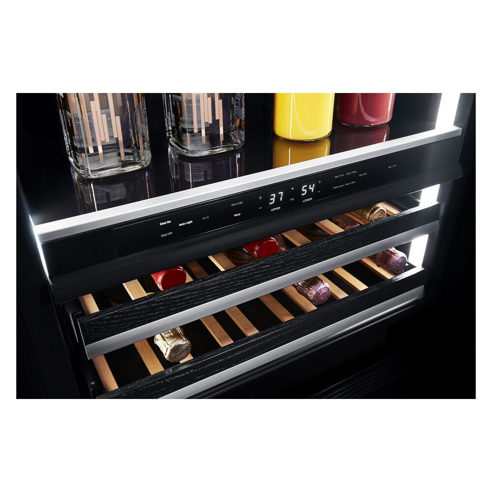 JennAir 24 inch Under Counter Beverage Center with Dual Temperature Zones, UV-Resistant Thermal Glass in Panel Ready, JUBFX242HX