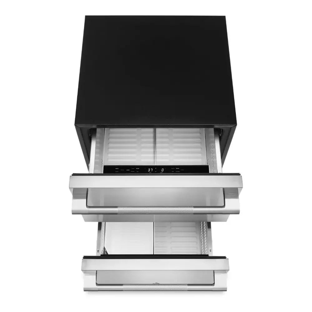 JennAir RISE 24 inch Double Drawer Refrigerator/Freezer with 4.7 cu. ft. Capacity, Obsidian Interior, LED Lighting in Stainless Steel, JUCFP242HL