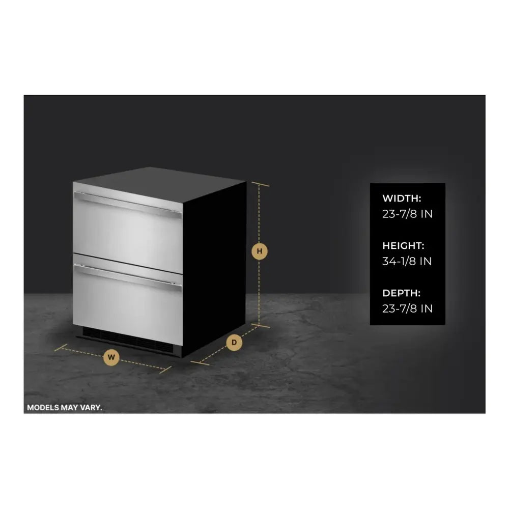 JennAir NOIR 24 inch Double Drawer Refrigerator/Freezer with 4.7 cu. ft. Capacity, Obsidian Interior, LED Lighting in Stainless Steel, JUCFP242HM