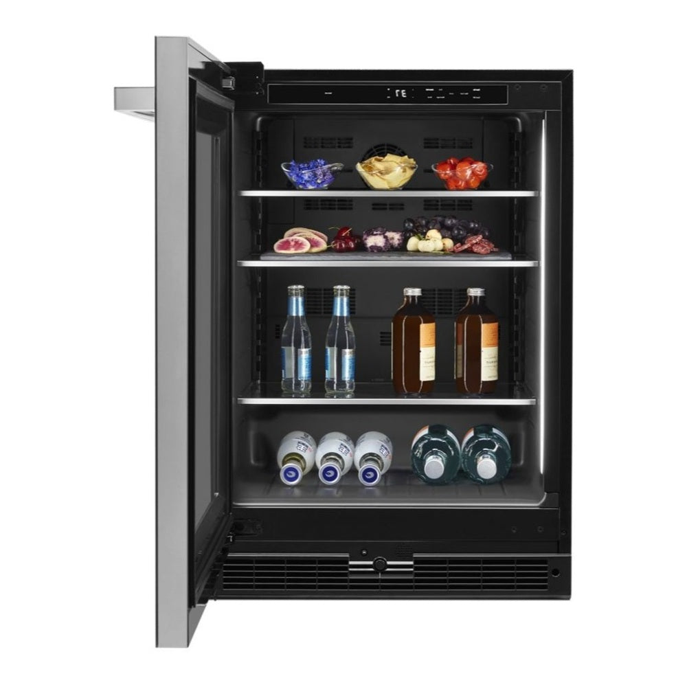JennAir NOIR 24 inch Under Counter Glass Door Refrigerator with 5.2 cu. ft. Capacity, Obsidian Interior and LED Lighting in Black, JUGF*242HM