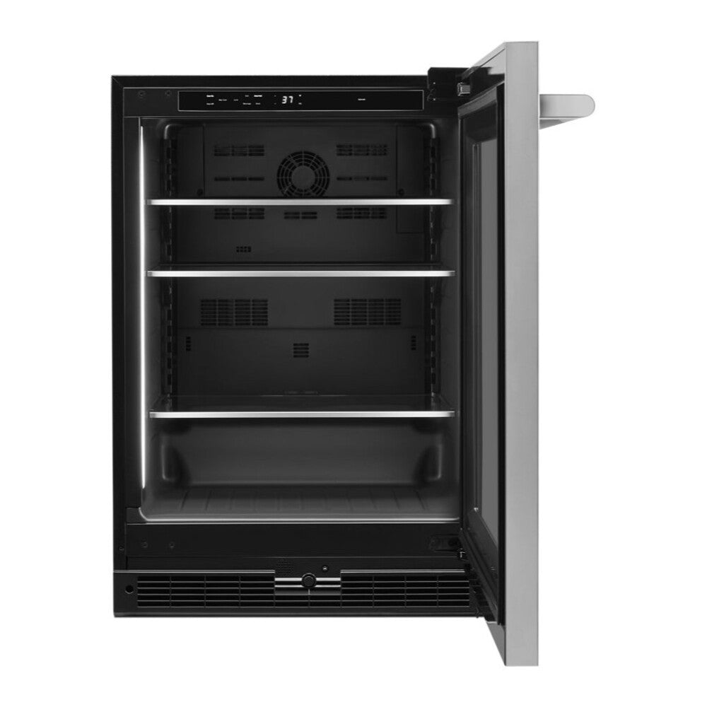 JennAir RISE 24 inch Under Counter Glass Door Refrigerator with 5.2 cu. ft. Capacity, Obsidian Interior and LED Lighting in Stainless Steel, JUGF*242HL