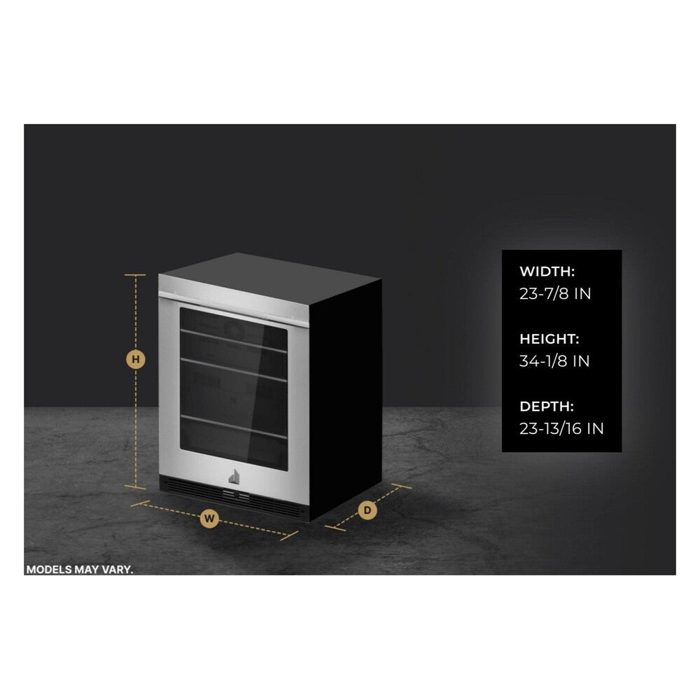 JennAir RISE 24 inch Under Counter Glass Door Refrigerator with 5.2 cu. ft. Capacity, Obsidian Interior and LED Lighting in Stainless Steel, JUGF*242HL