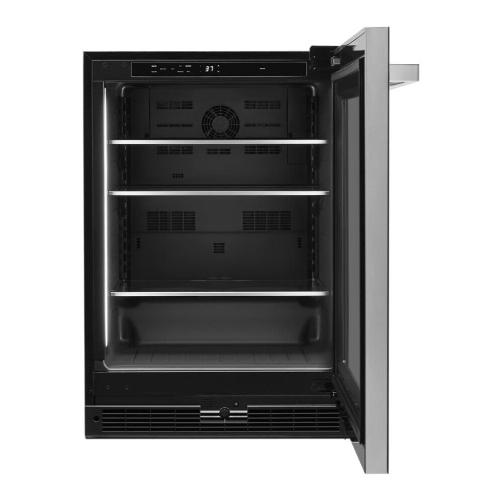 JennAir NOIR 24 inch Under Counter Glass Door Refrigerator with 5.2 cu. ft. Capacity, Obsidian Interior and LED Lighting in Black, JUGF*242HM