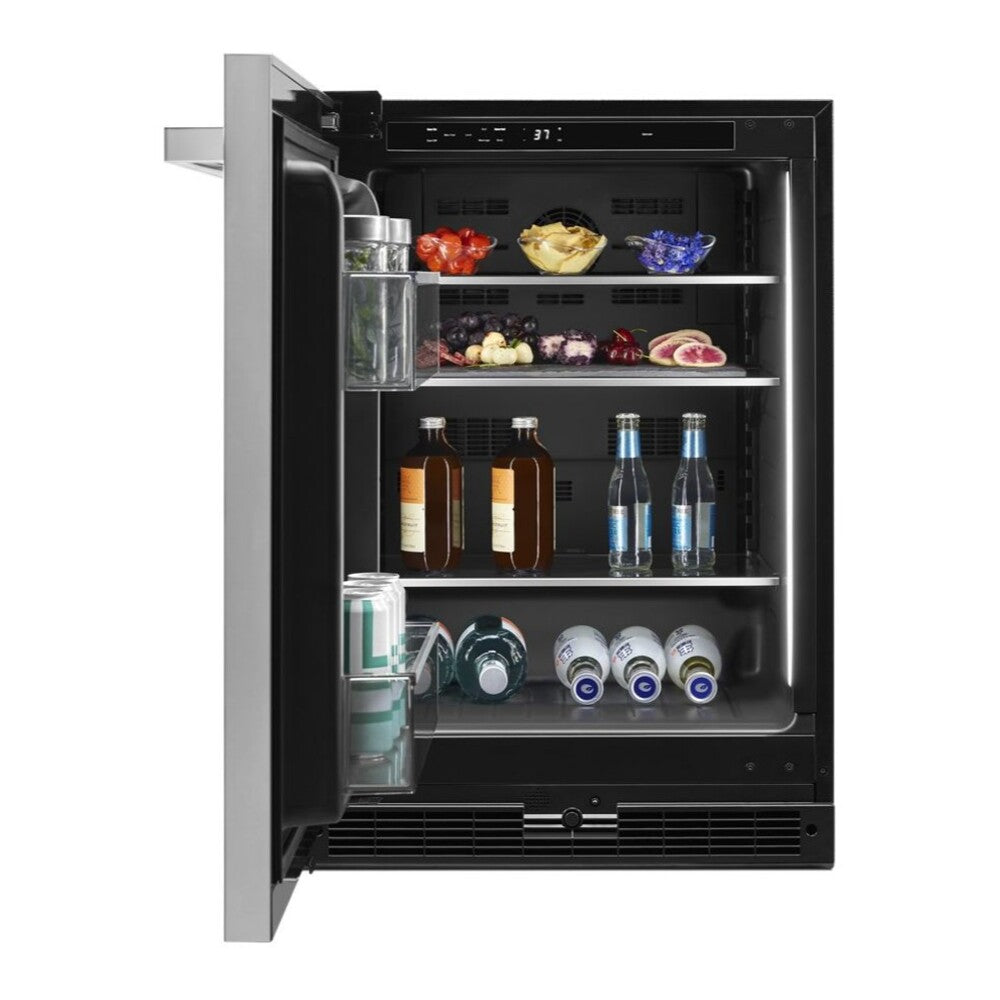 JennAir RISE 24 inch Under Counter Refrigerator with 5 cu. ft. Capacity and Obsidian Interior in Stainless Steel, JURF*242HL